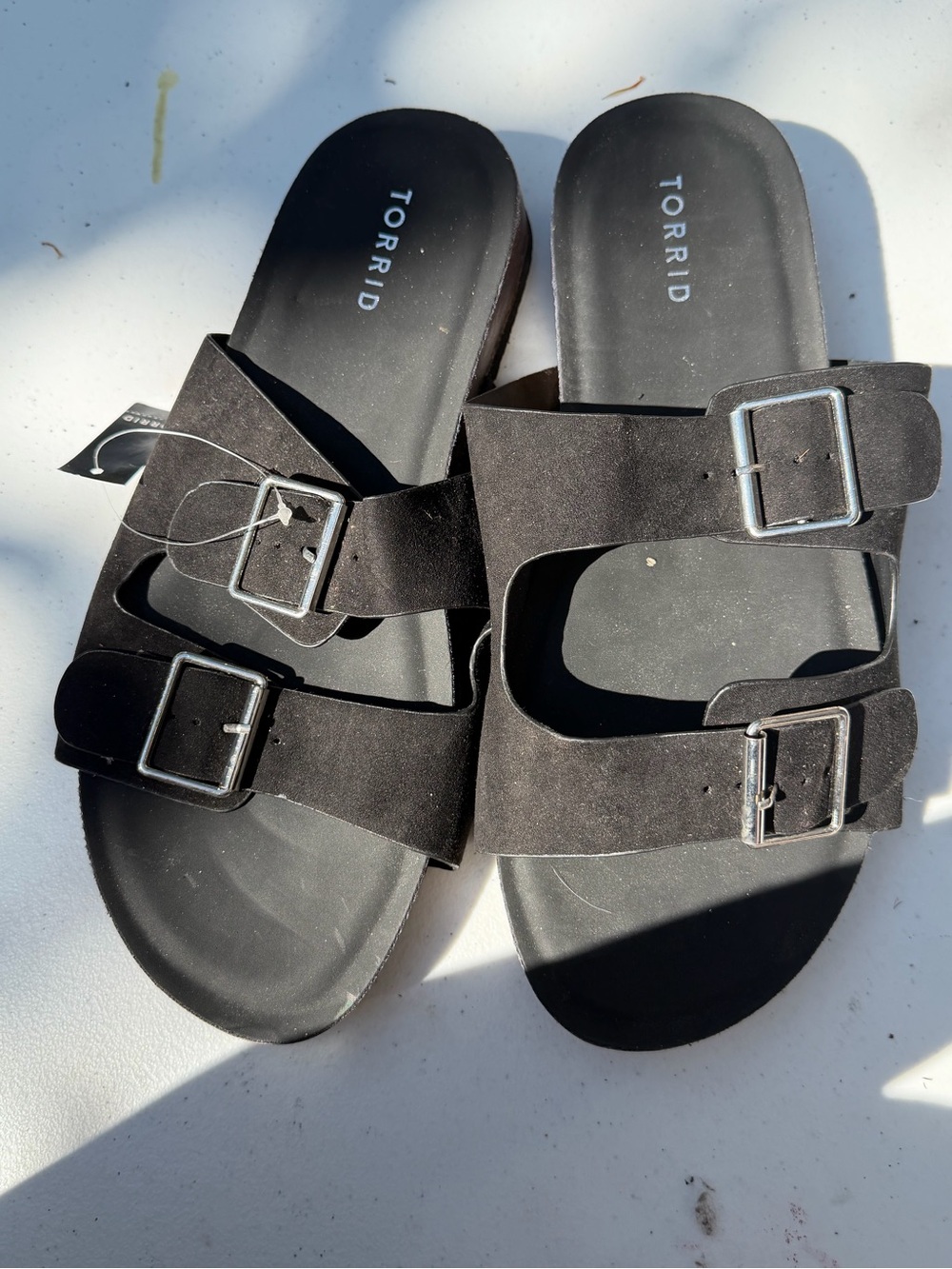 torrid Black Double Buckle Slide Sandals with Silver Hardware NWT
